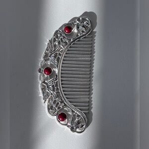 Chic Asian Decorative Silver Red agate Hair Comb